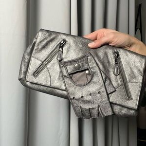 Alexander McQueen Metallic Silver Clutch with a Glove